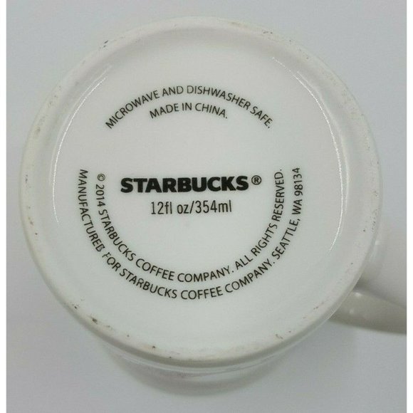 Starbucks Coffee Mug Cup 12 Oz 2014 Christmas White Red Gold Splash Tall - Picture 5 of 5